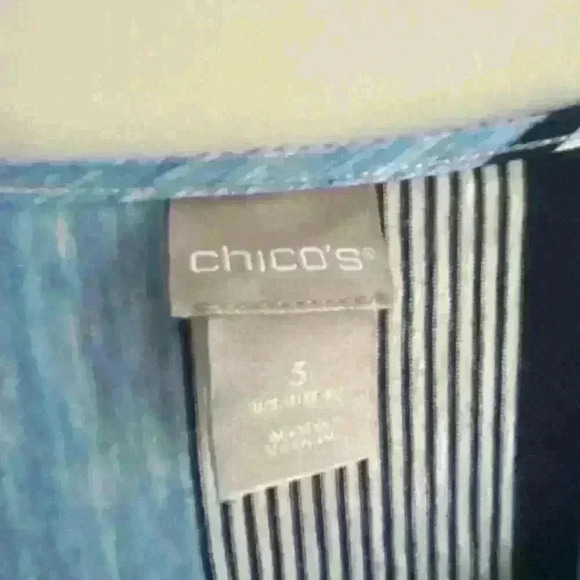 Chicos Womens Long Sleeve Tunic Top Size XL Blue White Black Stripe Round Neck - Picture 2 of 5